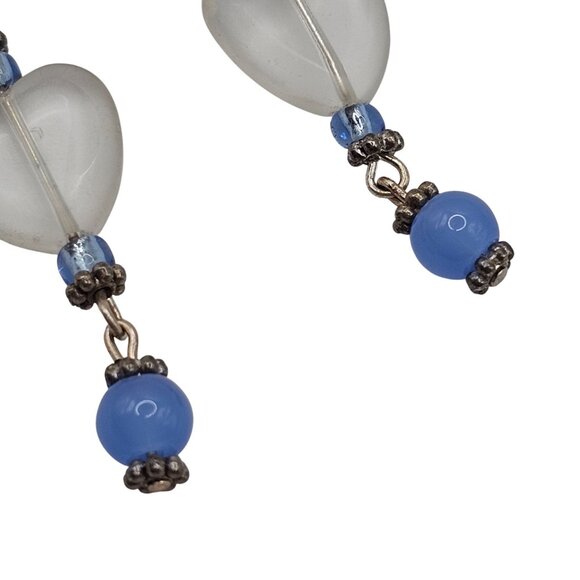 Women's Fashion Jewelry Clear Heart Shaped Blue Beaded Dangle Drop Hook Earrings - Picture 3 of 11